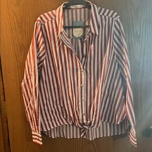 Striped Red and White Button-Up Blouse